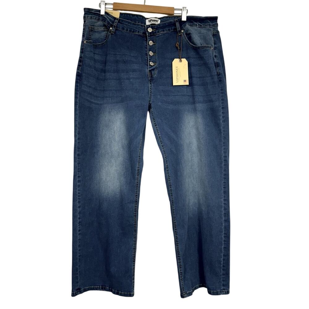 VIP Honey Blue Straight Leg Jeans Womens 5X Button Fly Stretch High Rise Denim